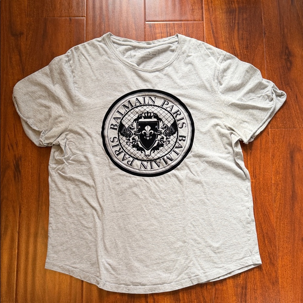Balmain Light Gray Logo Tee
